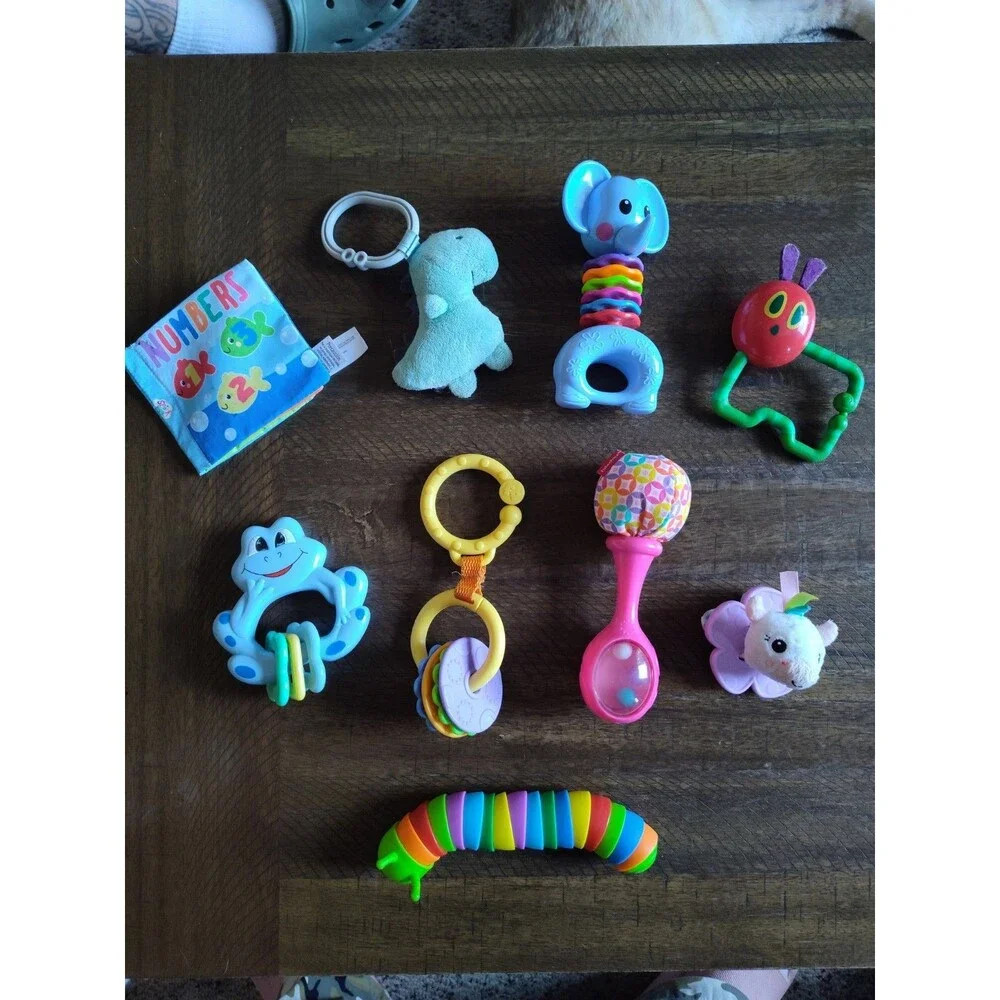 Baby Toy Lot Bundle (9pc) Developmental Baby Sensory Tummytime Rattles Teethers